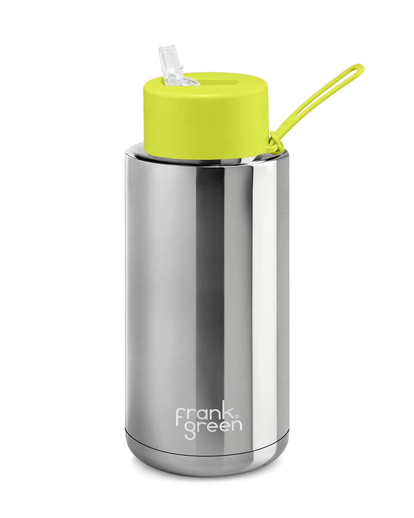 B05S09C08-22-22-30 34oz Stainless Steel Ceramic Reusable Bottle with Straw Lid | Silver/Neon Yellow
