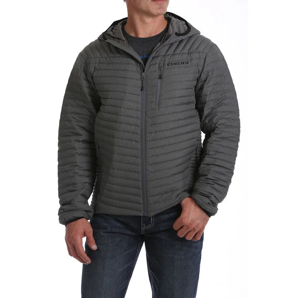 MWJ1507001 HGY Cinch Men's Mid-Weight Heather Grey Down Hooded Jacket