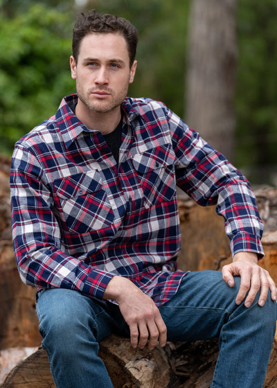 T2W1126185 Mens Clever Thermal Half Placket Shirt | Navy/Red