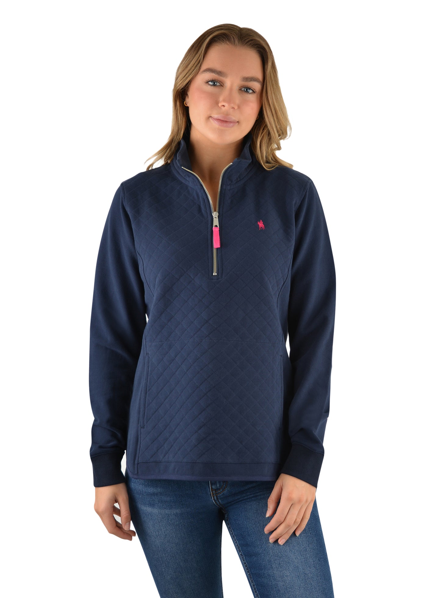 T2W2530095 Wmns Quilted Zip Rugby | Navy