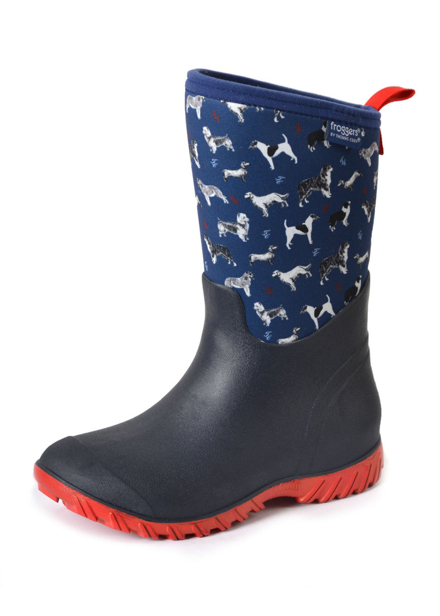 T3W28413 Wmns Froggers Munro Gumboot | Blue/Red Dog Sketch