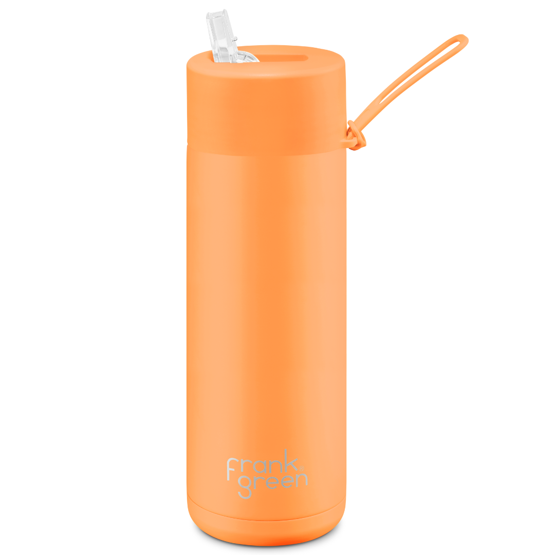 9NOR4S6 20oz Stainless Steel Ceramic Reusable Bottle with Straw Lid | Neon Orange
