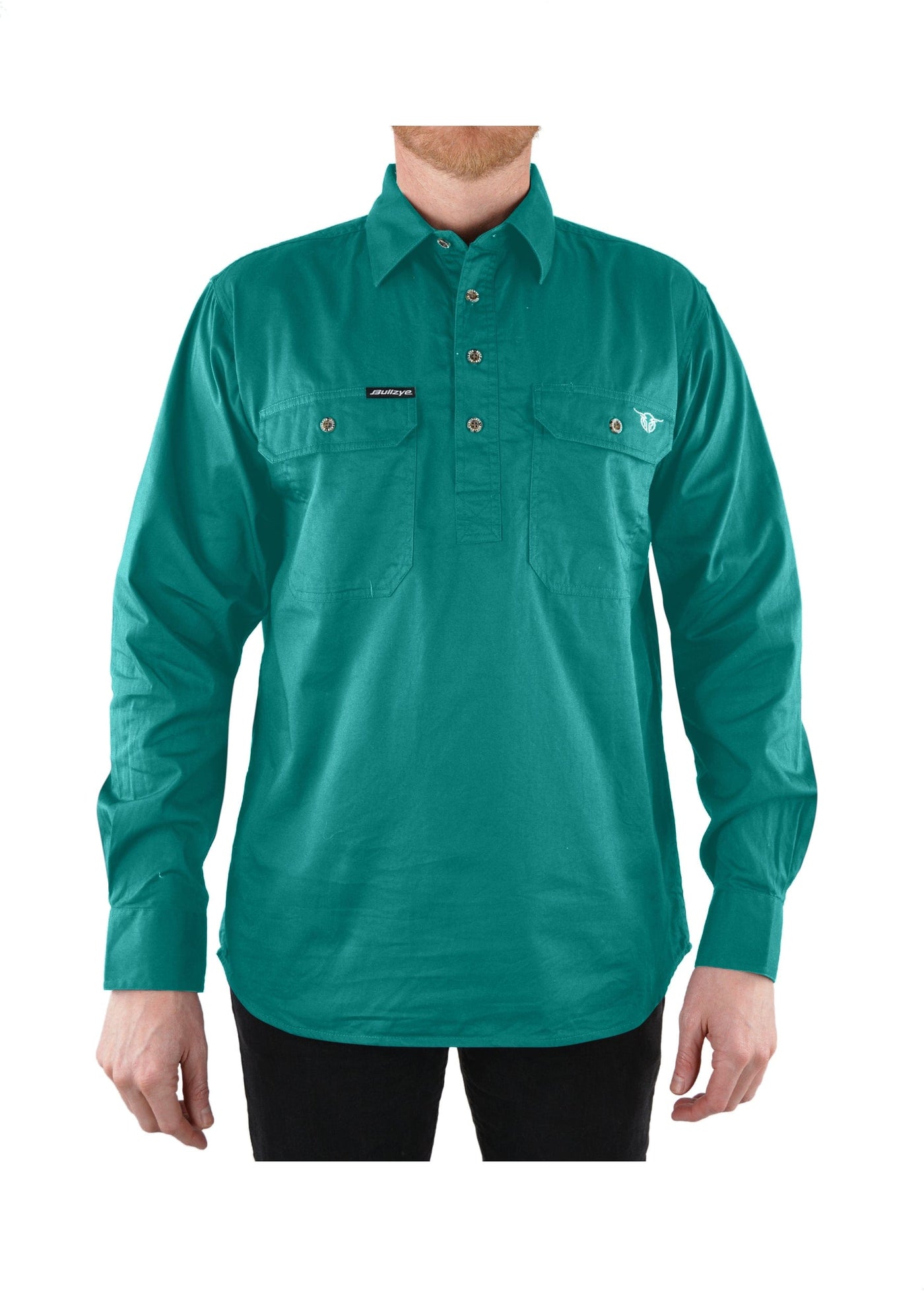 BULLZYE WORK SHIRTS B1S1101120 Mens Half Placket Work Shirt | Green