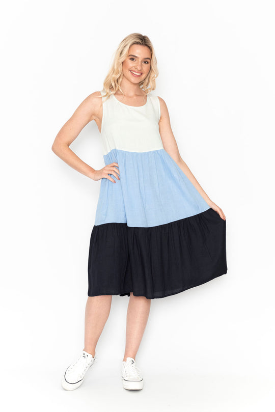 DW79E Sleeveless Panel Dress | Blues