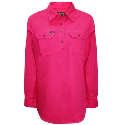 HARDSLOG SHIRTS BRIGHT PINK / 8 HCP2101001 Womens Half Placket Heavy Cotton Shirt | Multiple Colours