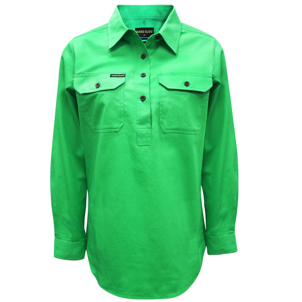 HARDSLOG SHIRTS LIME GREEN / 8 HCP2101001 Womens Half Placket Heavy Cotton Shirt | Multiple Colours