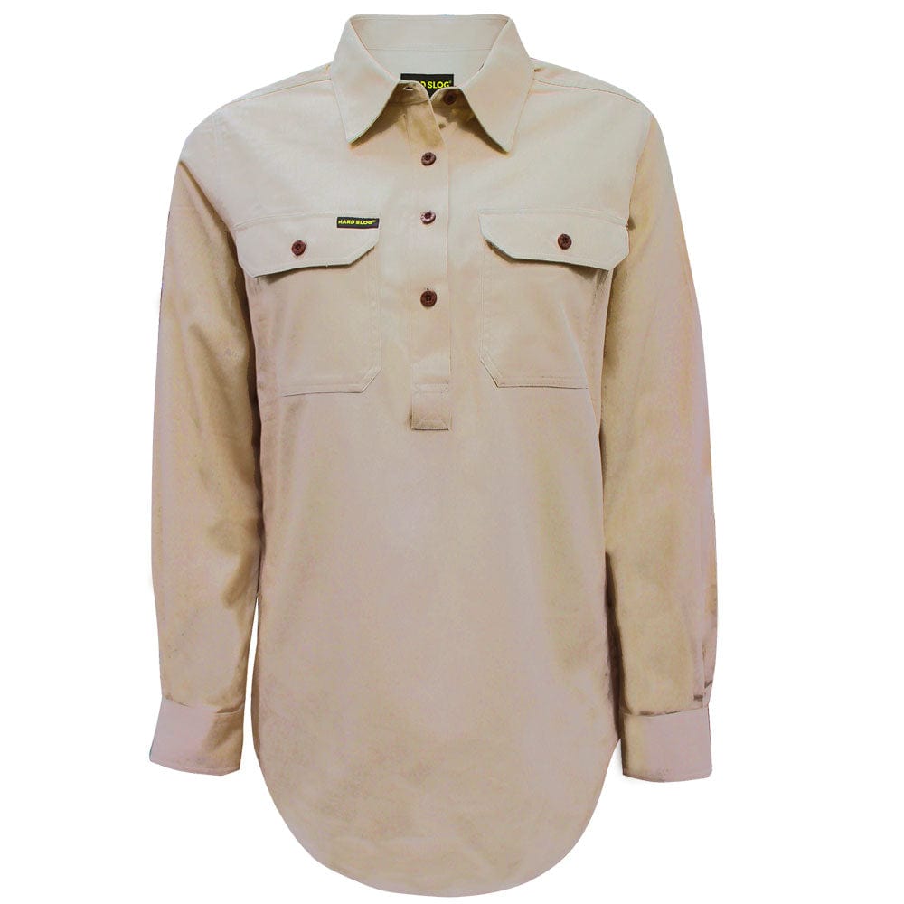 HARDSLOG SHIRTS STONE / 8 HCP2101001 Womens Half Placket Heavy Cotton Shirt | Multiple Colours