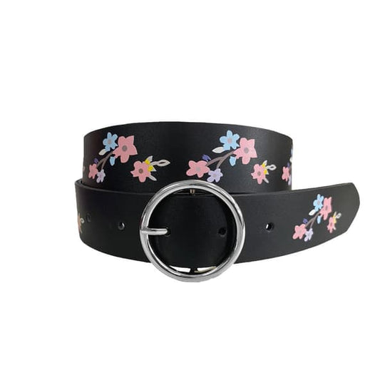 SB1122 Harper Girls Leather Flower Belt with Siver Buckle | Black