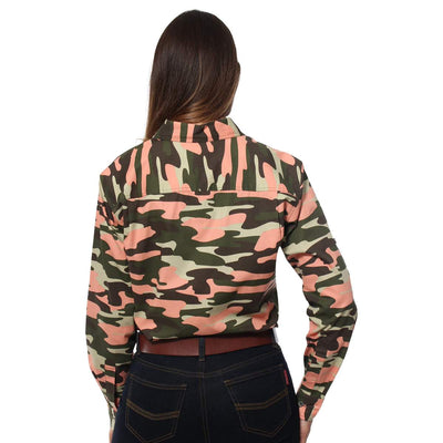 RINGERS WESTERN SHIRTS 220210002 Womens Half Button Work Shirt | Camo/Coral