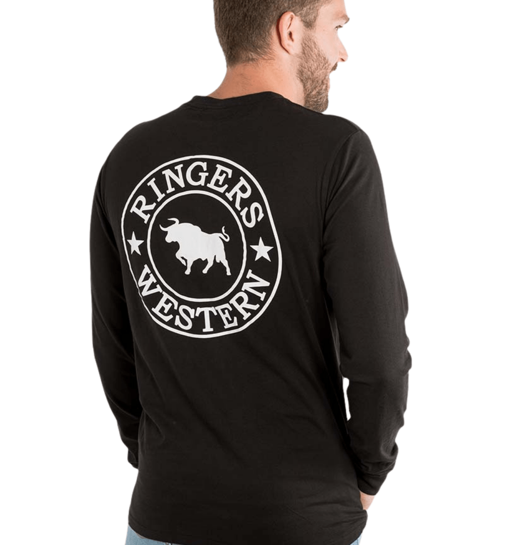 RINGERS WESTERN Shirts & Tops BLACK / XS 121003RW Mens Signature Bull Long Sleeve T-Shirt