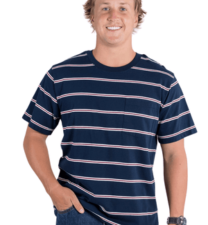 RINGERS WESTERN Shirts & Tops 121035RW Angus Mens Loose Fit Tee | Navy Stripe