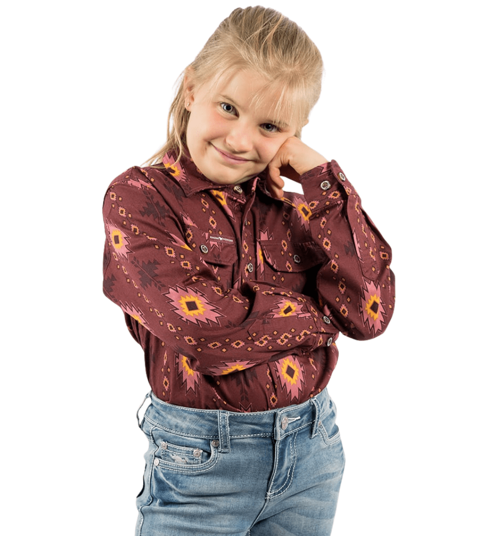 RINGERS WESTERN Shirts & Tops Cabernet / 2 320210002 Limited Edition Kids Half Button Work Shirt | Montana Print
