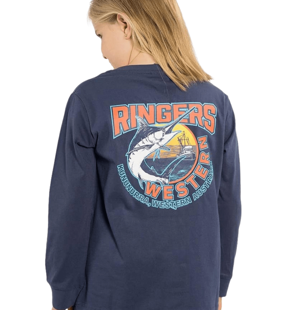 RINGERS WESTERN Shirts & Tops 321040RW Offshore Kids Classic Fit Long Sleeved Tee | Washed Navy