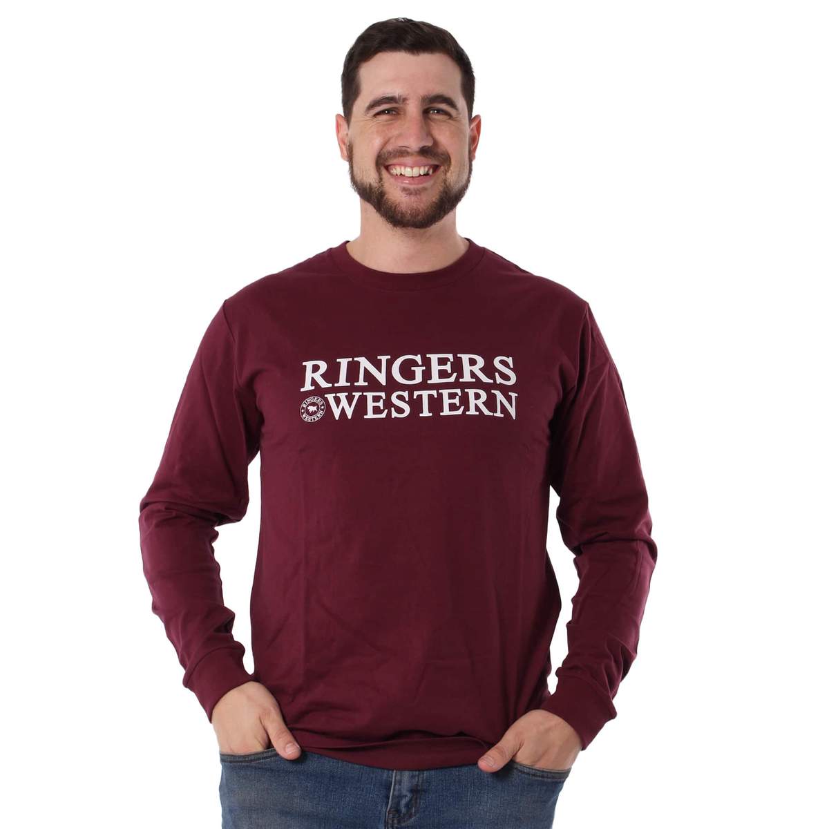 RINGERS WESTERN T-SHIRT 119203062 Dalby Mens Long Sleeve T-Shirt | Burgundy