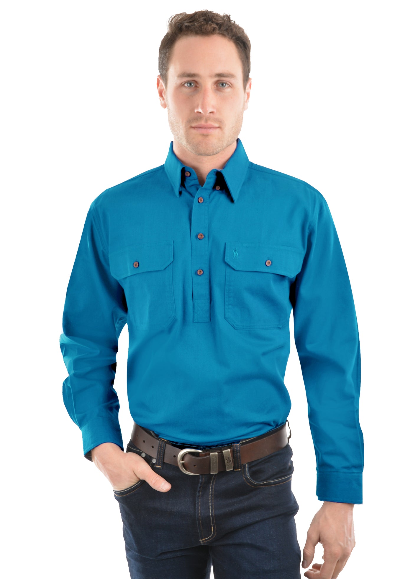 TCP1120163 Heavy Cotton  Half Placket Long Sleeve Drill Shirt | Aqua