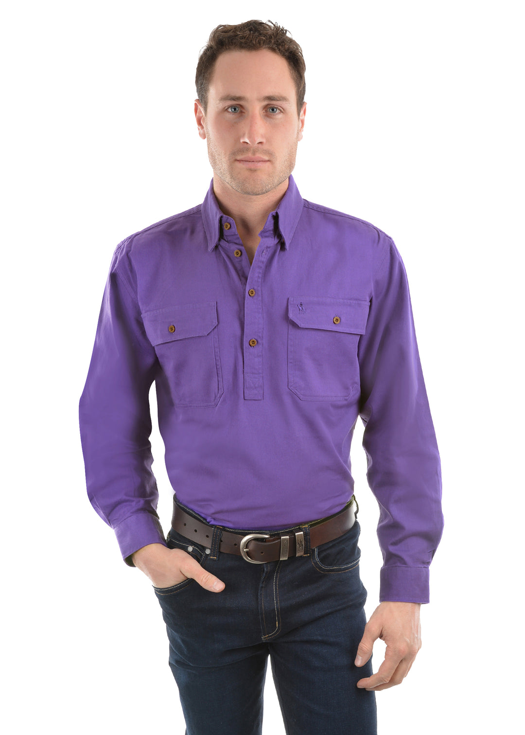 TCP1120163 Heavy Cotton  Half Placket Long Sleeve Drill Shirt | Purple