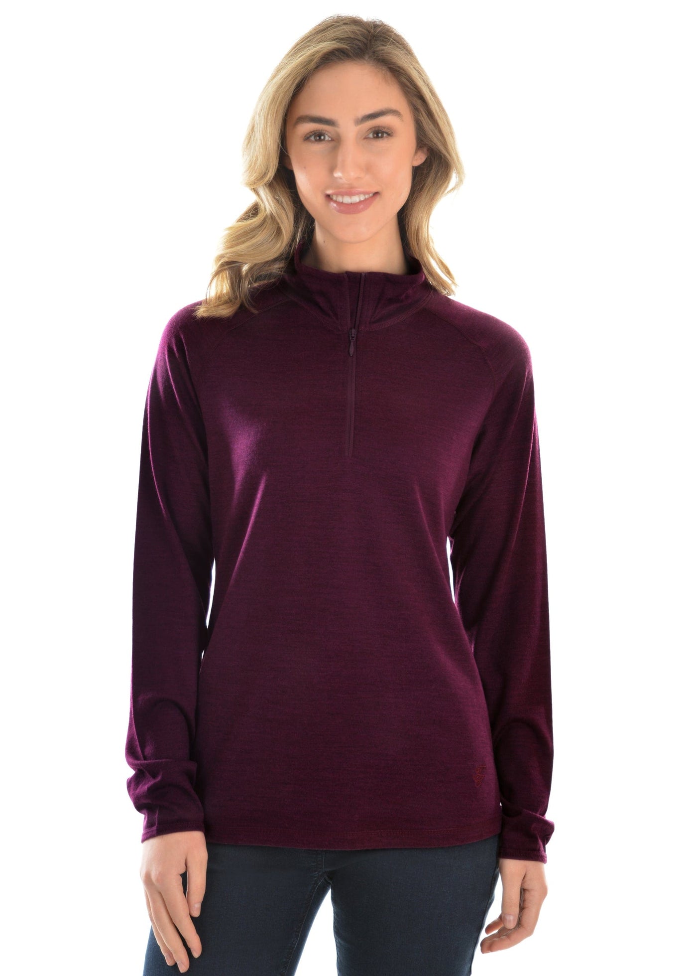 THOMAS COOK BOOTS AND CLOTHING KNIT T0W2501157 Womens Merino Blend 1/4 Zip Scivvy | Burgundy