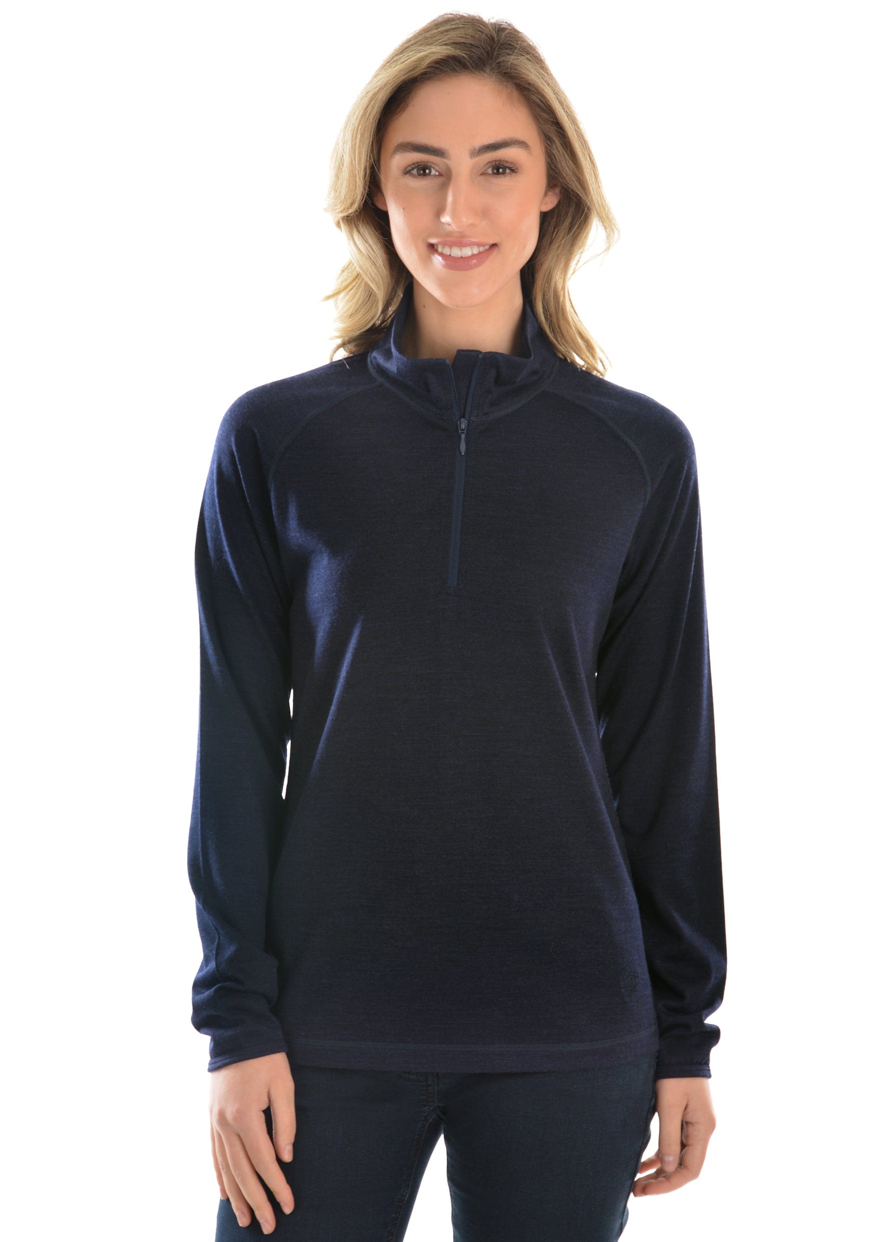 THOMAS COOK BOOTS AND CLOTHING KNIT T0W2501157 Womens Merino Blend 1/4 Zip Scivvy | Navy Marle