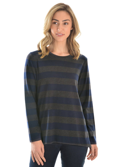THOMAS COOK BOOTS AND CLOTHING KNIT T0W2543082 Womens Betty Stripe Long Sleeve Top | Grey Marle/Dark Navy