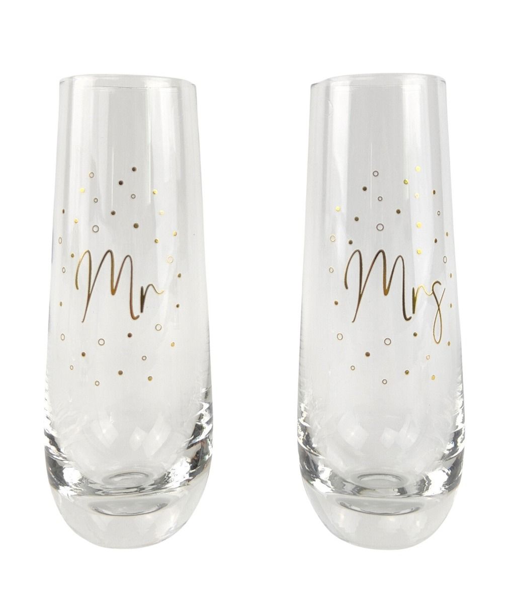 UP116035 'Mr & Mrs' Set of 2 Stemless Champagne Glass | Gold