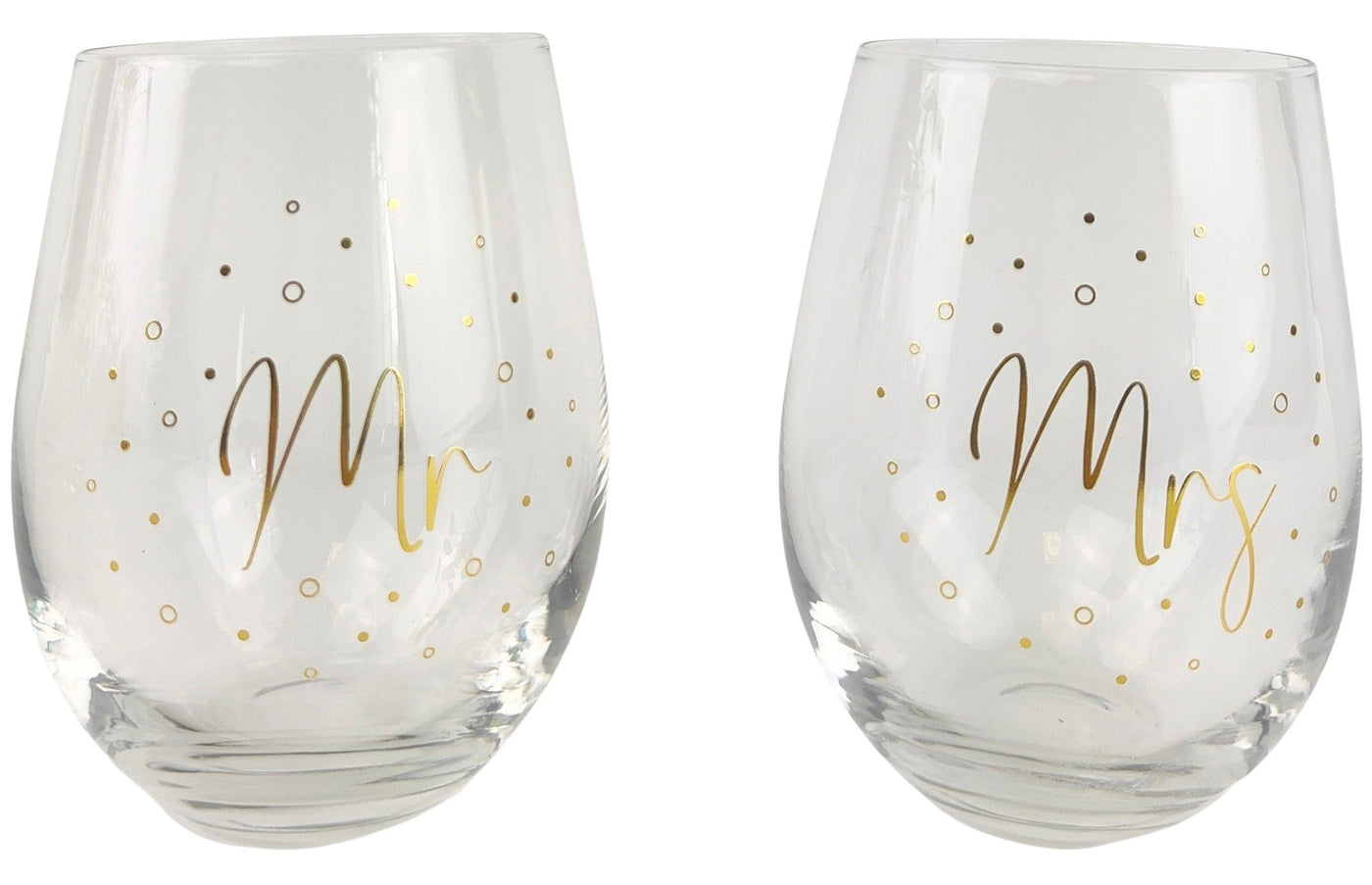 UP116040 'Mr & Mrs' Stemless Wine Glass Set of 2 | Gold