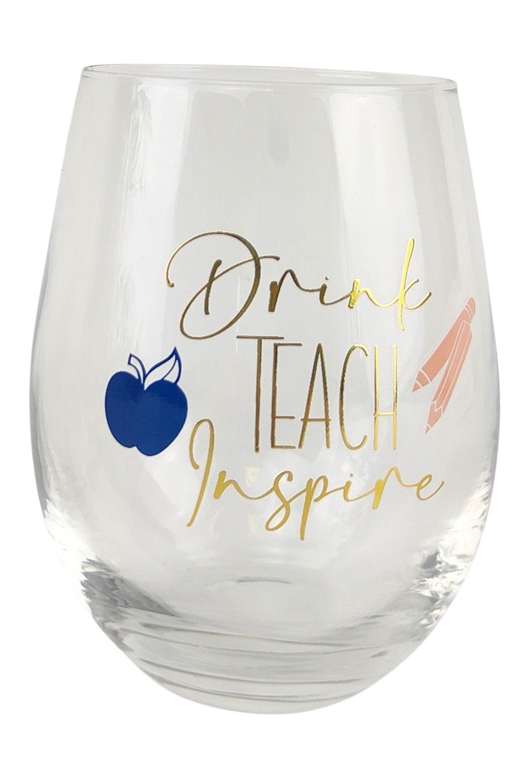 UP116043 Drink Teach Inspire Wine Glass | Navy \ Pink