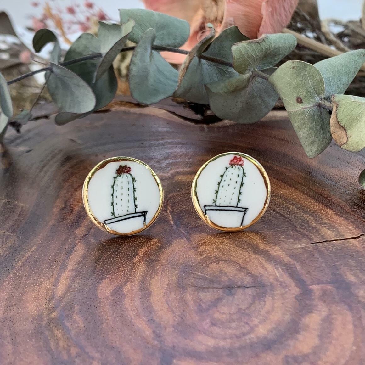 WOLF & CLAY Earrings Cactus 2 Cactus and Succulent Porcelain Stud Earrings