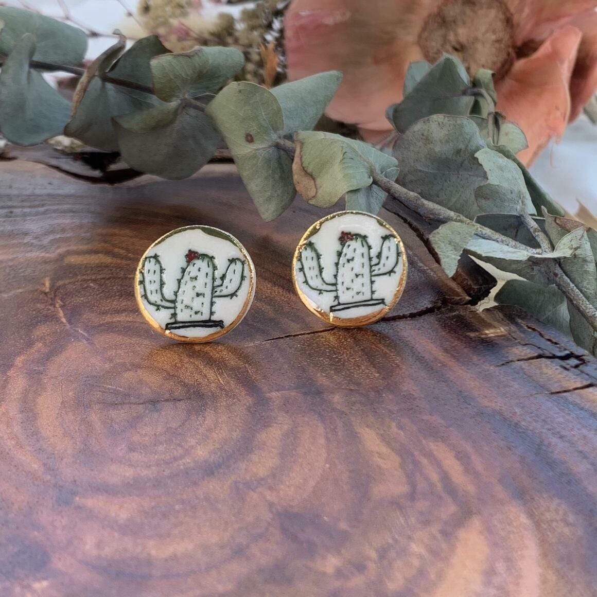 WOLF & CLAY Earrings Cactus 1 Cactus and Succulent Porcelain Stud Earrings