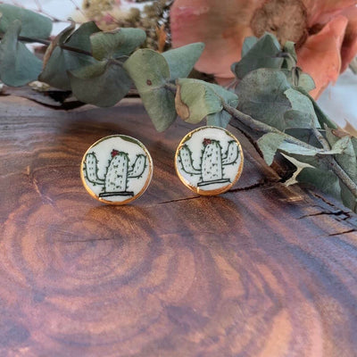 WOLF & CLAY Earrings Cactus 1 Cactus and Succulent Porcelain Stud Earrings