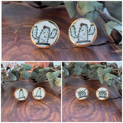 WOLF & CLAY Earrings Cactus and Succulent Porcelain Stud Earrings