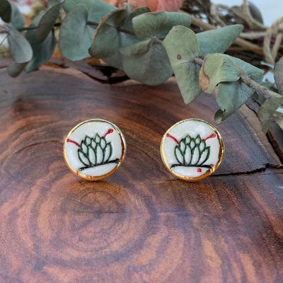WOLF & CLAY Earrings Succulent Cactus and Succulent Porcelain Stud Earrings